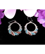 PINWHEEL TURQUOISE &amp; CORAL CHIPS Vintage PIERCED EARRINGS Marked Slivert... - $24.19 CAD