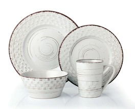 Lorren Home Trends 16 Piece Distressed Weave Dinnerware SET-WHITE - £71.18 GBP