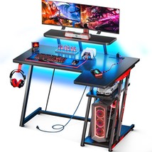 L Shaped Gaming Desk With Led Lights, Small Corner Computer Desk 39Inch With Pow - £160.82 GBP