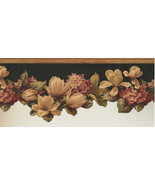 Magenta Pink Dark Beige Flowers Black FFM10301B Wallpaper Border - £23.91 GBP