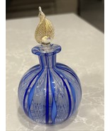 Vtg Murano  Blue Hand Blown 5” Perfume Bottle, Gold Leaf Stopper - $90.50 CAD