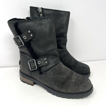 UGG Womens Niels II Moto Boot Sz 7.5 Black Leather Shearling Water Resis... - $49.45
