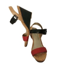 White Mountain Red Black Strappy Wedge Size 9.5 Buckle 4&quot; - £15.51 GBP