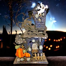 Haunted House Metal Halloween Decor Tealight Holder Witch Ghost Spider Moon - £58.68 GBP