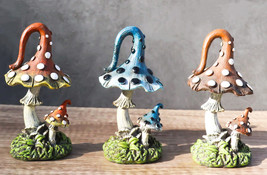 Colorful Fae Magical Toadstool Mushrooms With Baby Shroom Figurine Set Of 3 - $28.99