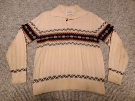 Jantzen Cable Knit L Sweater Ivory USA Fisherman Ski Snow Geometric Made... - $32.37