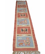 Bird Kilim Rug Runner Jute Wool Rustic Ethnic Indian 60x270cm 2x9&#39; Hand ... - £97.92 GBP