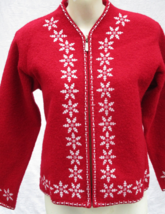 Alps Embroidered Snowflake Red Boiled Wool Full Zip Cardigan Sweater Siz... - £19.42 GBP