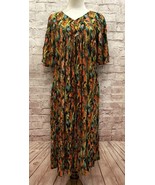 Go Softly Patio Dress Womens S Rayon Pockets Orange Turquoise Feather Pr... - £46.47 GBP