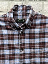 Orvis Shirt Men&#39;s maroon Royal Stewart Plaid Long Sleeve Size M  Luxury flannel - £18.66 GBP