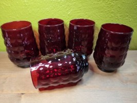 Anchor Hocking Royal Ruby Red Bubble Glass Tumbler Vintage 4.5  inches Set of 5 - £36.08 GBP