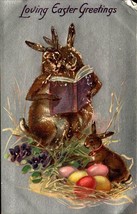 Embossed Raphael Tuck &amp; Son&#39;s &quot;Easter Post Card&quot; Series #112 -3 Bunnies BK40 - £2.76 GBP