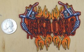 TATTOO GUNS - HARD CORE IN FLAMES IRON-ON / SEW-ON EMBROIDERED PATCH 4&quot;x 3&quot; - £3.93 GBP