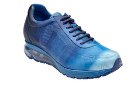 Men&#39;s Belvedere George Sneaker Multi Cobalt Ostrich Hand Painted Shoes E16 - £457.63 GBP
