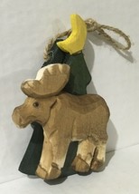 Rustic Handmade Wood Carved Moose And Tree Flat Figurine  Ornament 3.5” - $9.89