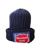 Vintage 80s Meadow Gold Dairy Chunky Knit Stocking Hat Beanie Navy Blue ... - $33.78