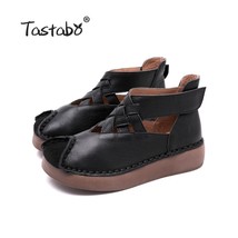 Tastabo Muffin bottom Woman Shoe Handmade Leather vintage Weaving  Comfortable S - £83.00 GBP