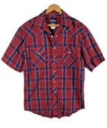 Wrangler 15 1/2 Medium Shirt Pearl Snap Red Plaid Mens Western Wear Vintage - $43.22 CAD