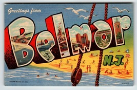 Greetings From Belmar New Jersey Linen Large Letter Postcard Beach Curt Teich NJ - £15.82 GBP