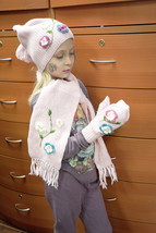 Girl Hat Scarf Mittens Set Made In Europe Merino Wool Hat Long Scarf Toddler - £80.00 GBP