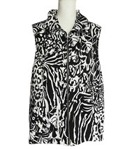 Weekends by Chicos Size 3 US XL 16 Lightweight Vest Full Zip Pockets Black White - £14.86 GBP