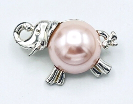 Vintage Silver Tone Peach Jelly Belly Good Luck Elephant Brooch Pin - £11.03 GBP