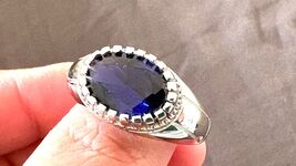men silver ring solid sterling silver 925 with sapphire stone queen - $127.62