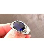men silver ring solid sterling silver 925 with sapphire stone queen - $127.62