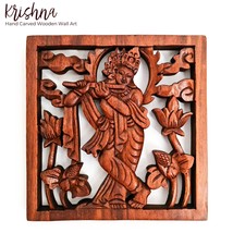 Hand Carved Wooden Hindu God - Hare Krishna Vrindavan Prayer Pooja Blessing Mand - £70.74 GBP