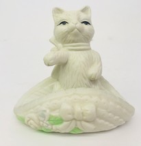 White Cat In Hat Figurine Kitten Green Collector Of Cats 1997 Beautiful Ceramic - £14.99 GBP
