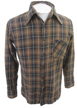 Van Heusen Sherwood Flannel Men shirt PLAID vintage 1970s p2p 21.5 slim M brown - £35.03 GBP