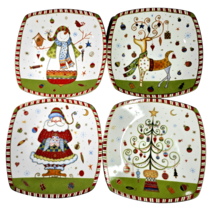 222 FIFTH Set of 4 Christmas Play 8”X 8” Square plates Fine China Holiday Décor - £19.55 GBP