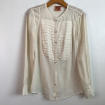 Tory Burch Silk Shirt 2 Ecru White Tuxedo Long Sleeve Button Up Shirt Top Blouse - £31.25 GBP