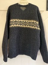 Vintage Abercrombie &amp; Fitch 100% Wool V Neck Sweater Blue Knit Pullover Mens L - $36.00