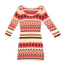 FLYING TOMATO Women&#39;s M Striped Southwestern Bodycon Knit Dress, Boho Aztec - £16.75 GBP