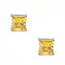 0.50-3.60 CT Citrine Square Princess Cut Stud Earrings 14k White Gold Screw Back - £34.42 GBP+