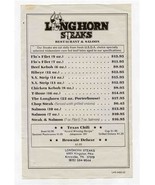 Longhorn Steaks Restaurant & Saloon Menu Kingston Pike Knoxville Tennessee 1990s - $17.82