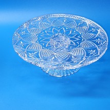 Vintage Imperial / Indiana Glass 9&quot; Footed Cake Plate - Star &amp; File Type Pattern - £17.42 GBP