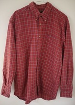 Eddie Bauer Orange Plaid 100% Cotton Long Sleeve Casual Dress Shirt M - $19.79