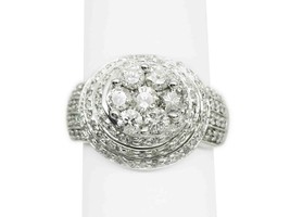 1.57ct tw Natural Diamond Cluster Step Dome Ring 14k White Gold Size 7.5 - £1,830.18 GBP