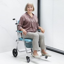 OasisSpace Commode Rolling Folding Shower Wheelchair 300 lb Padded Seat Armrest - £78.70 GBP