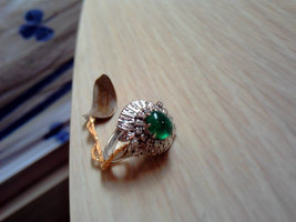 Vintage Deco Huge Columbian Cabision Emerald Diamond Cocktail Ring &amp; Box - £5,256.53 GBP