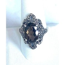 925 Sterling Silver Dark Yellow Citrine And Marcasites Ring Size 10 Sky - £56.92 GBP