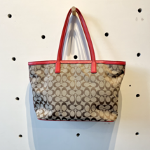 Coach Red Khaki Canvas Weekend Zip Top Tote Bag Purse Handbag 23465 0707LS - £55.94 GBP