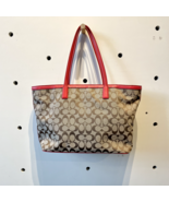 Coach Red Khaki Canvas Weekend Zip Top Tote Bag Purse Handbag 23465 0707LS - $70.00