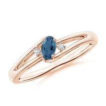 ANGARA London Blue Topaz and Diamond Split Shank Ring in 14K Gold (A, Size-5x3) - £333.22 GBP