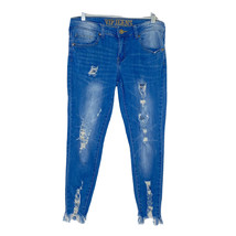 VIP Jeans Women&#39;s size 11/12 Mid Rise Crop Distressed Lighter Blue Denim Raw Hem - £21.23 GBP