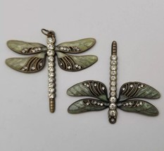 Rhinestone &amp; Green Dragonfly Necklace Pendants - Lot of 2 - £7.80 GBP