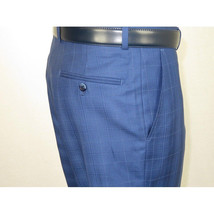 Men Suit By Renoir Window pane English Plaid Slim Fit Side Vents Fit 291-20 Blue image 3