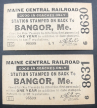 Lot of two (2) Vintage Maine Central Railroad MEC Bangor Coaches Ticket - £7.46 GBP